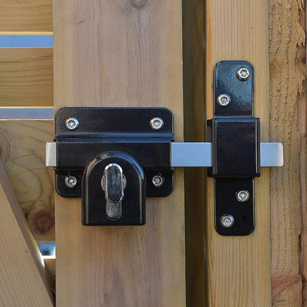 GateMate Long Throw Gate Lock 1490116, Euro Profile Gate Lock for Sheds, Gates & Garage Doors, Keyed Outside & Inside Thumb Turn, 316 Stainless Steel, For Wooden Gates & Doors Up to 70mm (2¾”), 5 Keys