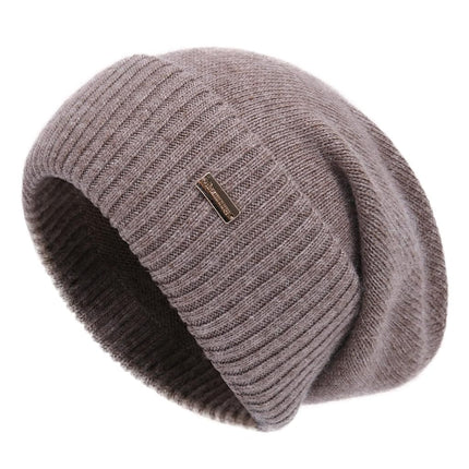 jaxmonoy Bonnets slouchy en cachemire pour femmes, hiver léger, bonnet tricoté en laine pour filles, bonnet slouch doux et chaud avec revers, marron, M
