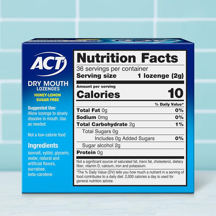 ACT Dry Mouth Lozenges, Honey and Lemon, 36 Count, 36 Count