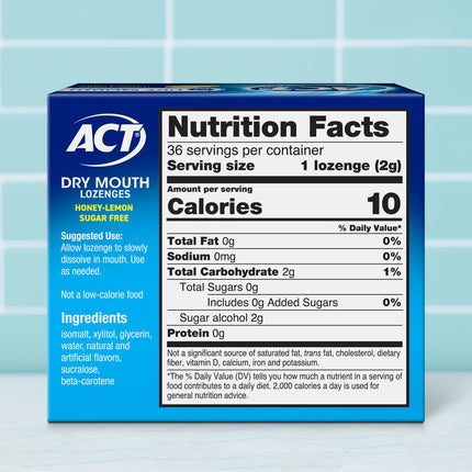 ACT Dry Mouth Lozenges, Honey and Lemon, 36 Count, 36 Count