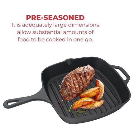 Jim Beam JB0176 Cast Iron Square Pan with Ridges, 16.5', Black