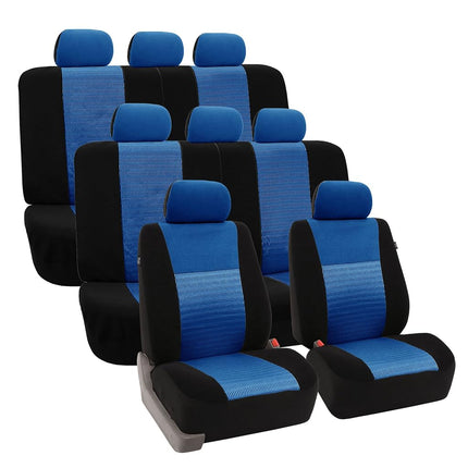 FH GROUP FH-FB060128 Three Row Trendy Elegance Car Seat Covers w. 8 Headrests, Airbag compatible and Split Bench, Blue / Black color- Fit Most Car, Truck, Suv, or Van