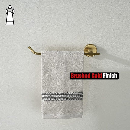 JQK Gold Hand Towel Bar, Stainless Steel Towel Ring for Bathroom, 9 Inch Necklace Holder Brushed Golden Wall Mount Left Hand, TR101-BG