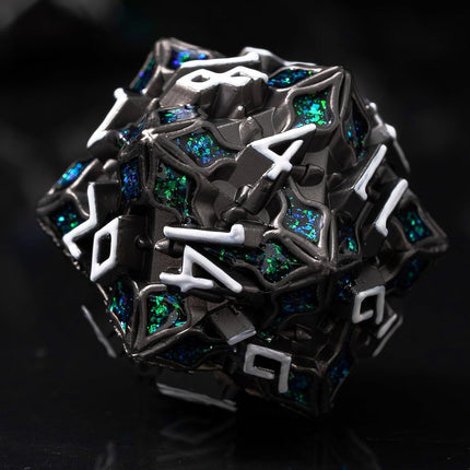 Metal Dice for DND - Spire Sanctum Series (Black Matte Green Glitter)