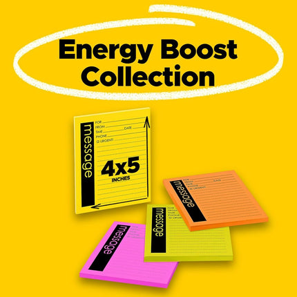 Post-it Super Sticky Notes, Telephone Message, 4x5 in, 4 Pads, 2X The Sticking Power,Energy Boost Collection, Lined (7679-4-SS)