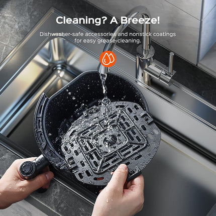 DREO Air Fryer - 100℉ to 450℉, 4 Quart Hot Oven Cooker with 50 Recipes, 9 Cooking Functions on Easy Touch Screen, Preheat, Shake Reminder, 9-in-1 Digital Airfryer, Black, 4L (DR-KAF002)