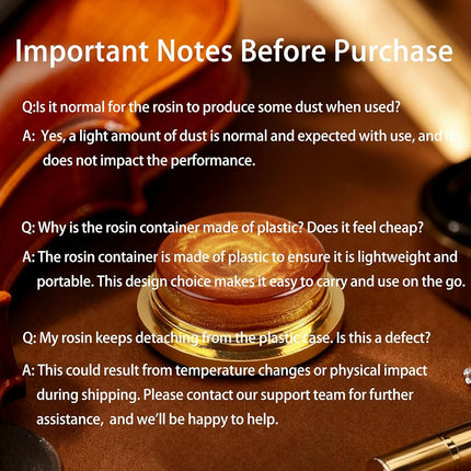 Violin Rosin, Light Low Dust Rosin with Protective Case for Violin, Viola, Cello Bows - Excellent Bow Grip & Smooth Playing (1- Pack Gold)