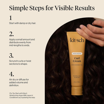 Kitsch Moisturizing Curl Cream for Curly, Wavy Hair – 148ml
