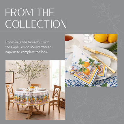 Threadmade Elrene Home Fashions Capri Lemon Double-Bordered Mediterranean Spring/Summer Fabric Tablecloth, Rectangle, 60 inches X 84 inches