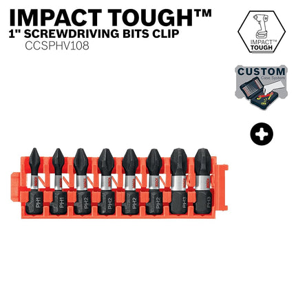 BOSCH CCSPHV108 8-Piece Assorted Set 1 in. Impact Tough Phillips Insert Bits with Clip for Custom Case System