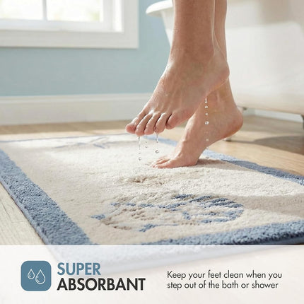 Madison Park Bayside 100% Cotton Tufted Non-Slip Absorbent Ultra Soft Seashells Beach Style Bath Mat Bathroom Rugs, 21X34 Inches Blue