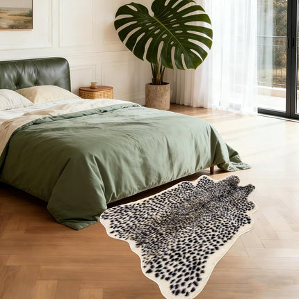 Leopard Print Rug 3.3" Wx3.1 L Feet Faux Cowhide Skin Rug Animal Printed Area Rug Carpet for Home Office, Livingroom, Bedroom