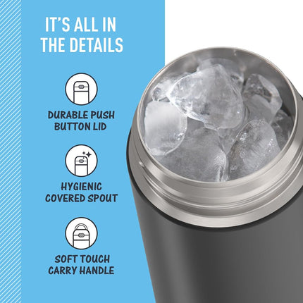 Thermos FUNTAINER 16 Ounce Stainless Steel Vacuum Insulated Bottle with Wide Spout Lid, Black Matte