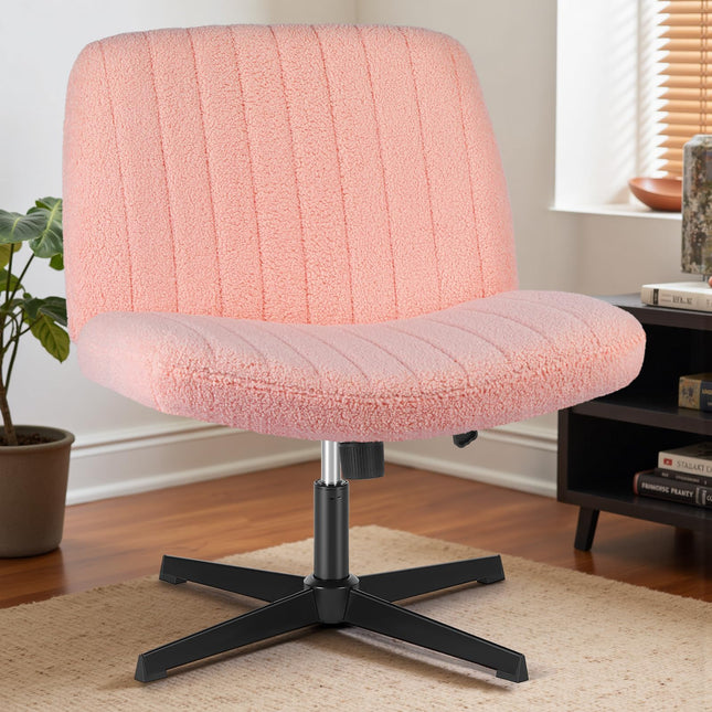 OLIXIS Criss Cross Chairs Legged Armless No Wheels Wide Seat Height Adjustable Swivel Rolling Padded Furry Cute Home Office Desk Seating for Bedroom, Student, Study Room