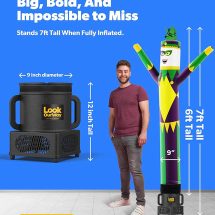 LookOurWay Air Dancers Inflatable Tube Man Set - 7ft Tall Wacky Waving Inflatable Dancing Tube Guy with Weather Resistant Blower- Mardi Gras Themed - Jester