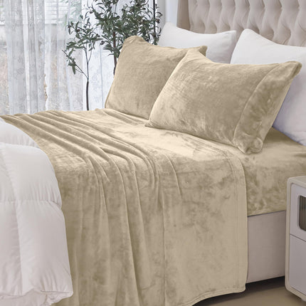 Elegant Comfort Luxuriously Soft 4-Piece Velvet Plush Flannel Sheet Set - Premium Quality - Cozy Warm, Anti-Static, Non Pilling Fuzzy Velvet Flannel Fleece Deep Pocket Sheet Set - Twin XL, Cream