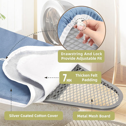 Storageideas Ironing Board 48" x 18" with Iron Holder, Adjustable Height 27" to 37", Full Size Space-Saving Foldable Iron Board with Padded Removable Cover, Sturdy Steel Frame and Legs, Blue