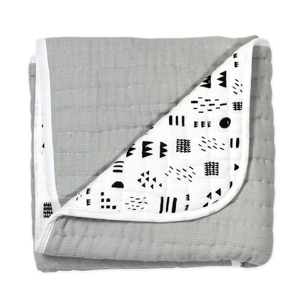 HonestBaby Organic Cotton Hand-Quilted Blanket, Pattern Play/Gray, One Size
