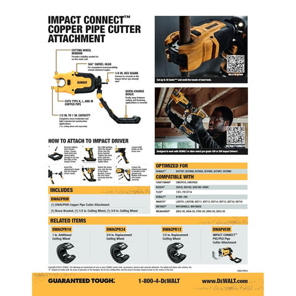 DEWALT Impact Connect Copper Pipe Cutter, Impact Driver Attachment, Tubing Cutter (DWACPRIR)