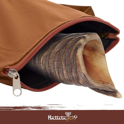 HalleluYAH Brown Velvet Shofar Bag with Psalms Verse – Size S | Fits 14"-28" Shofars