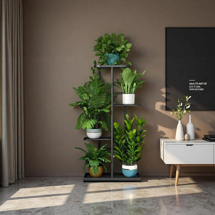 LINZINAR Metal 4 Tier 5 Potted Plant Stand Indoor Outdoor Planter Display Shelf for Patio Garden Corner Balcony Living Room