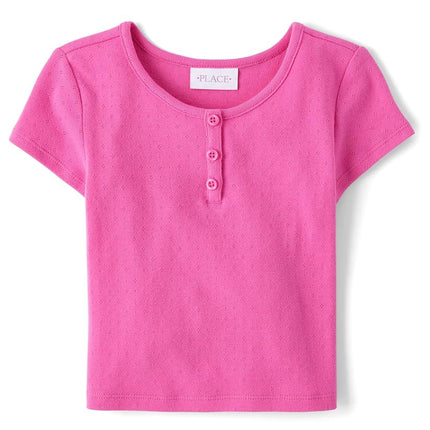 The Children's Place Girls' Basic Short Sleeve Knit Shirts, Pink Summer, X-Small