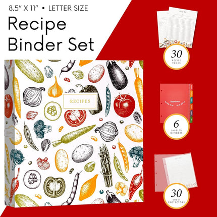 Jot & Mark 3 Ring Recipe Binder 8.5" x 11" | Full-Page with Clear Protective Sleeves and Color Printing Paper for Family Recipes (8.5"x11" Recipe Binder, Autumn Harvest)