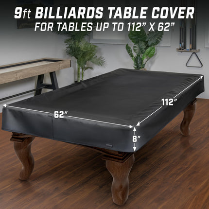 GoSports 9 ft Premium Leatherette Pool Table Cover - Waterproof & Tearproof - Heavy Duty Indoor & Outdoor Billiard Table Cover - Black