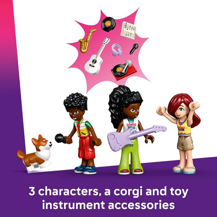 LEGO Friends Music Shop & Apartment Toy with 3 Mini Dolls, a Pet Corgi Animal Figure & Musical Instruments incl. a Piano, Drum Kit, Guitars & Accessories - Gift for 7+ Year Old Girls - 42653