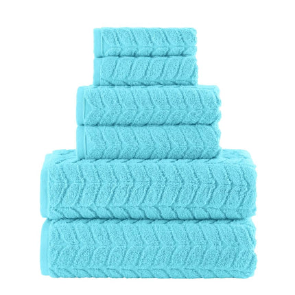 Elegant Comfort Luxury 6-Piece 100% Turkish Cotton Jacquard Braided Textured Premium Hotel Quality Towel Set– Soft and Absorbent, Includes 2 Bath Towels, 2 Hand Towels and 2 Washcloths, Aqua