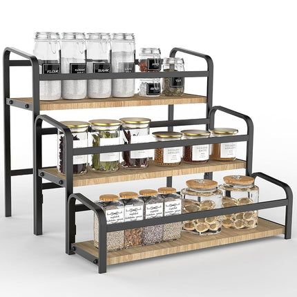 Organizador de especias para encimera, soporte de almacenamiento de especias de 3 niveles con conexión magnética para cocina, estante duradero para jarabes con protección anticaídas, estante expositor versátil para botellas de vino, cosméticos.