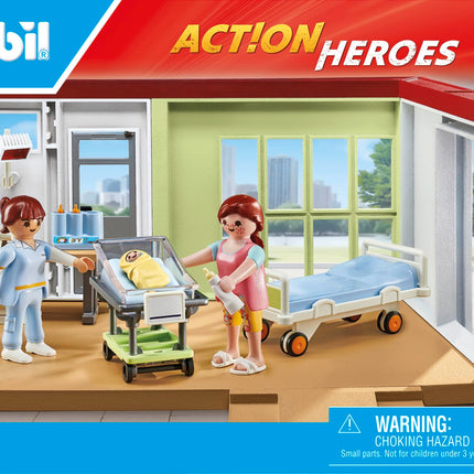 Playmobil 71616 Action Heroes: Maternity ward, made from over 80% recycled and bio-based materials, detailed play sets suitable for children ages 4+