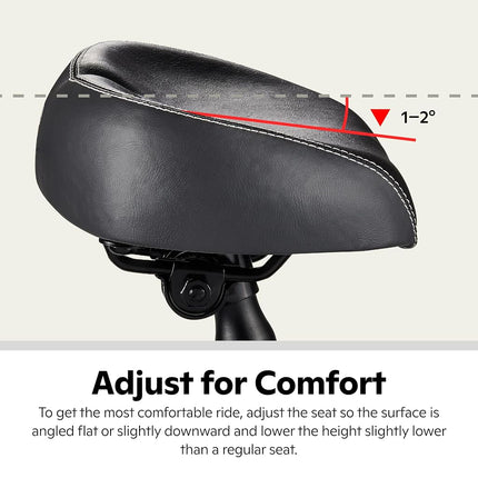 Asiento de bicicleta Schwinn Comfort para hombres y mujeres, acolchado de espuma suave, sillín de repuesto que se adapta a todas las bicicletas de adulto con tija de sillín estándar, sin nariz y sin presión, negro