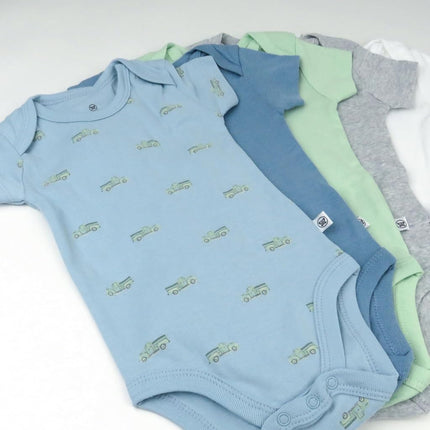 HonestBaby 5 Pack Short Sleeve Bodysuits Onesie 100% Organic Cotton Toddler Girls Unisex Baby, cornflower, 18 Months