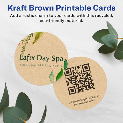 Avery Printable Round Business Cards with Sure Feed Technology, 2" Diameter, Kraft Brown Cardstock, Print-to-the-Edge, Laser/Inkjet Cards, 300 Total