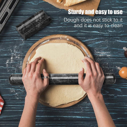 HESHIBI Marble Rolling Pin with Stand, 15.7", Black Stone, Non Stick
