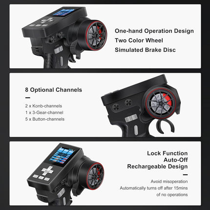 MEUS Racing ME-8B RC Transmitter 8 Channels 2.4GHz and Receiver for 1/8 1/10 1/18 1/24 RC Crawler Car Boat TRX4 TRX4M SCX10 SCX24 Upgrades Parts (Black)
