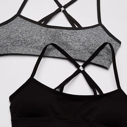 Hanes Lot de 2 brassières de sport sans coutures ComfortFlex Fit pour grandes filles, dos nageur, gris chiné/noir, grande taille