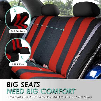 FH GROUP Car Seat Covers Full Set Red Cloth - Universal Fit, Automotive Seat Covers, Low Back Front Seat Covers, Airbag Compatible, Split Bench Rear Seat, Car Seat Cover for SUV, Sedan, Van