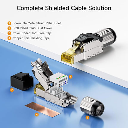 Cable Matters 6-Pack Tool-Free Shielded Cat6a / Cat6 RJ45 Termination Plug Connector, 10Gbps Cat 6 Plug