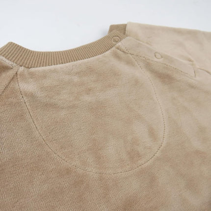 HonestBaby Baby 2-Piece Cozy Velour 100% Cotton Sweatshirt and Jogger Sweatpants Set, Sand, 3T