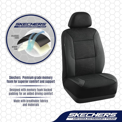 Skechers Memory Foam Car Seat Covers, Leather & Mesh Thick Protection, Black Front Cover, Airbag Compatible, Automotive Comfort & Protection for Most Cars, Trucks, SUVs, Black & Memory Foam (SK01055)