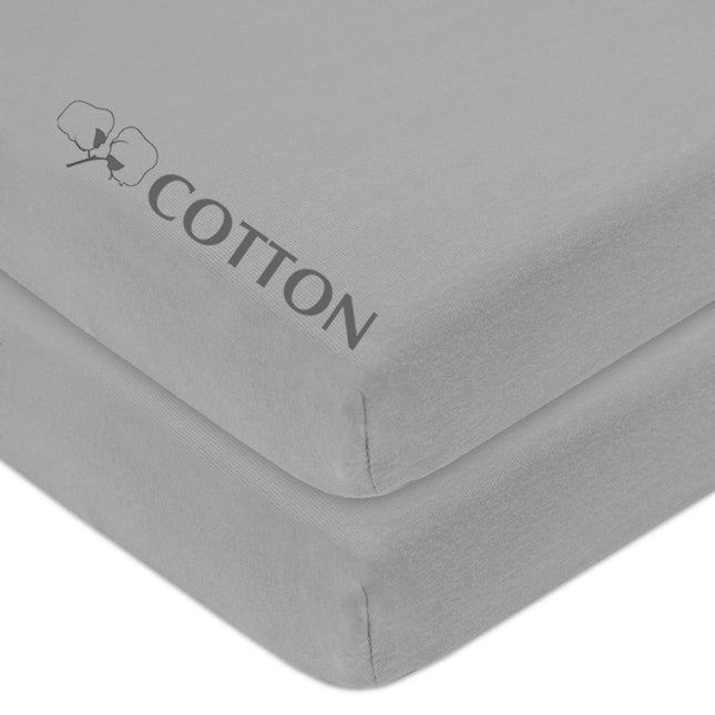 American Baby Company 2 Pack 100% Natural Cotton Value Jersey Knit Fitted Pack N Play Playard Sheet, Gray, Soft Breathable, for Boys and Girls, 74x94 cm (Pack of 2)
