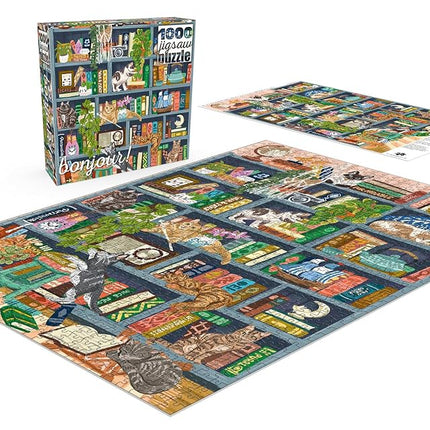 Buffalo Games - Bonjour - Olivia Gibbs - Cats at Home Library - 1000 Piece Jigsaw Puzzle for Adults - Challenging Puzzle Perfect for Game Nights