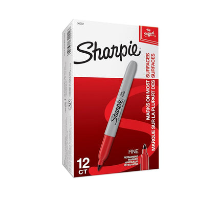SHARPIE 30002 Permanent Markers, Fine Point, Red, 12 Count