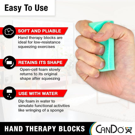 CanDo Hand Therapy Blocks - Green (Firm), Pack of 3 - Grip Strengthening Foam Hand Exercise Tools for Physical Therapy, Arthritis, Carpal Tunnel, Stress Relief, Anxiety