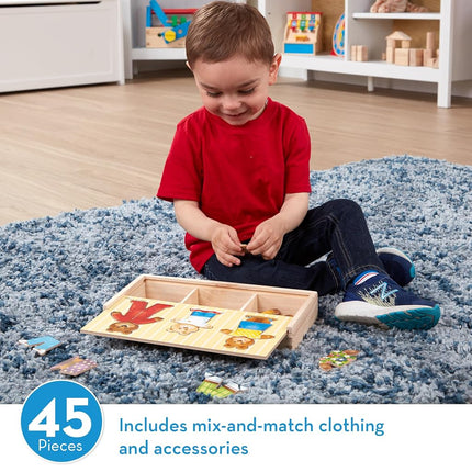 Melissa & Doug 3770 Puzle de madera de familia de osos para vestir Mix 'n Match con estuche de almacenamiento (45 piezas)