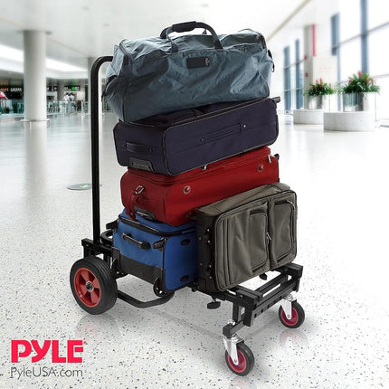 Pyle Heavy Duty Folding Equipment Trolley – 8-in-1 Convertible Hand Truck, Dolly & Platform Cart for Gear & Equipment Transport, Adjustable 64cm to 102cm