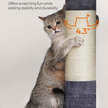 Feandrea Cat Tree Tower, 101 cm, XL, Condo for Extra Large Cats up to 44 lb, Large Perch, 2 Caves, Scratching Post, Smoky Gray,UPCT614G01