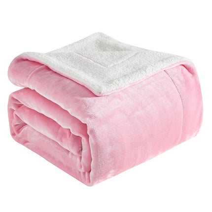 Elegant Comfort Ultra Soft Reversible Flannel Sherpa Blanket - Cozy Silky Fleece Throw for Couch, Bed - Plush Fuzzy Warm Winter Blanket for Gift, Twin XL, Light Pink